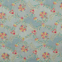Gray Dupion Position Floral Print Embroidery Fabric
