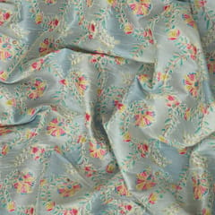 Gray Dupion Position Floral Print Embroidery Fabric