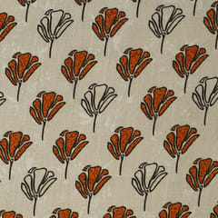 Sand Brown Glace Cotton Floral Print Fabric