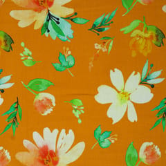 Orange Glace Cotton Floral Print Fabric