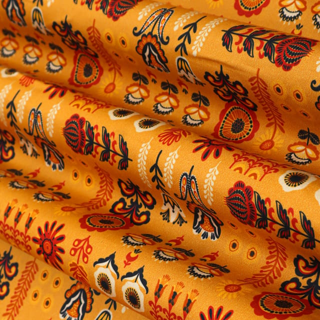 Bright Yellow Glace Cotton Floral Print Fabric
