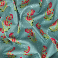 Azure Blue Glace Cotton Floral Print Fabric
