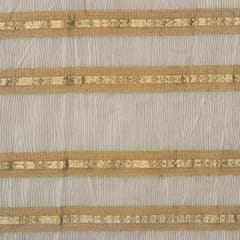 Cream & Brown Chanderi Jacquard Stripe Gota Work Fabric