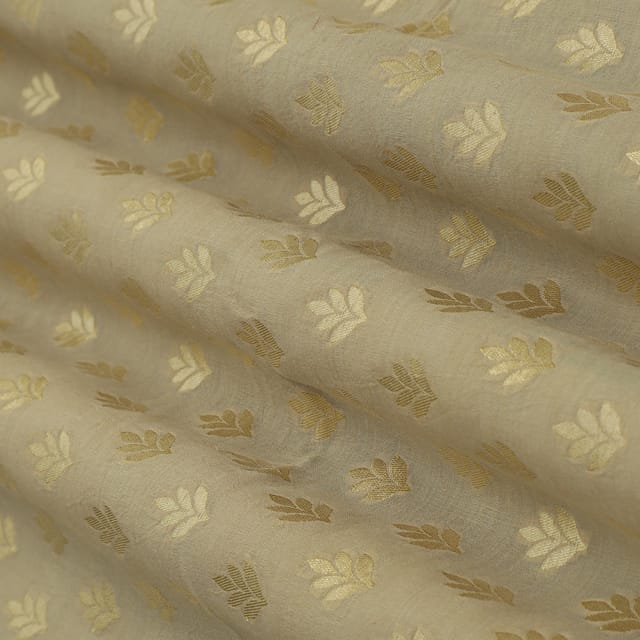 Sepia Brown Munga Floral Dim Golden Zari Work Brocade Fabric