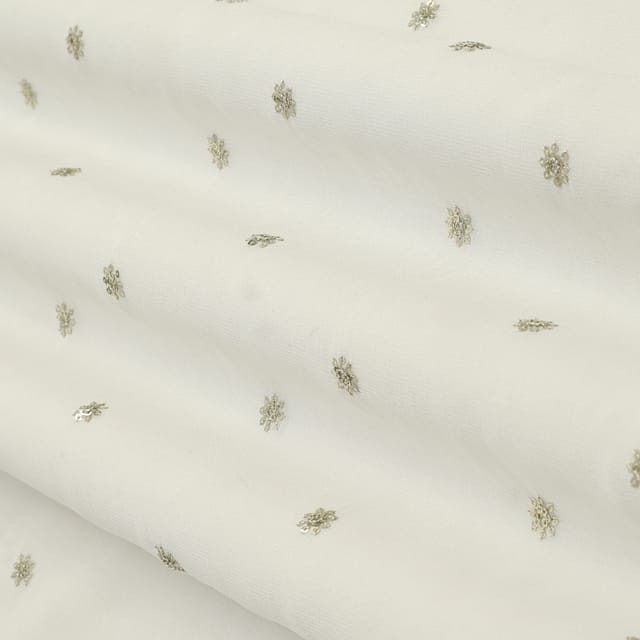 Pure White Georgette Booti Embroidery Fabric