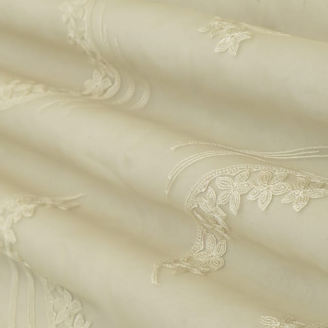 Nisque Yellow Organza Threadwork Floral Embroidery Fabric