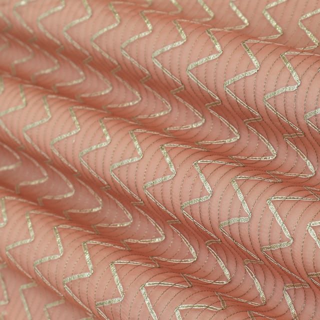Pink Organza Zigzak Gota Work Embroidery Fabric