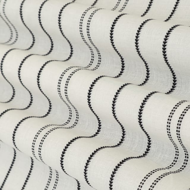 Pure White Cotton Stripe Print Fabric