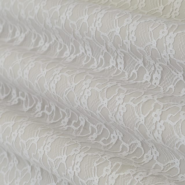 Pearl White Self Floral Net Fabric