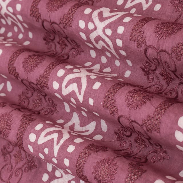 Dark Purple Cotton Floral Print Sequin Embroidery Fabric