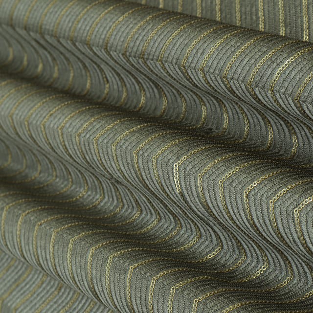 Iron Gray Nokia Silk Zigzak Stripe Sequin Embroidery Fabric