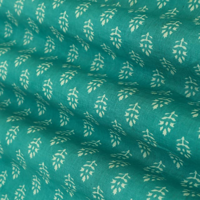 Aqua Blue Cotton Motif Print Fabric