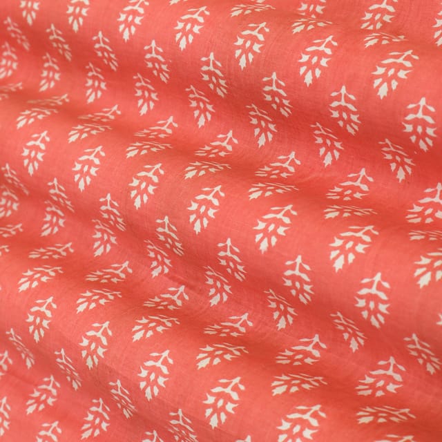 Carrot Pink Cotton Motif Print Fabric
