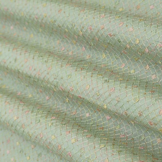 Mint Green Chanderi Sequin Embroidery Fabric