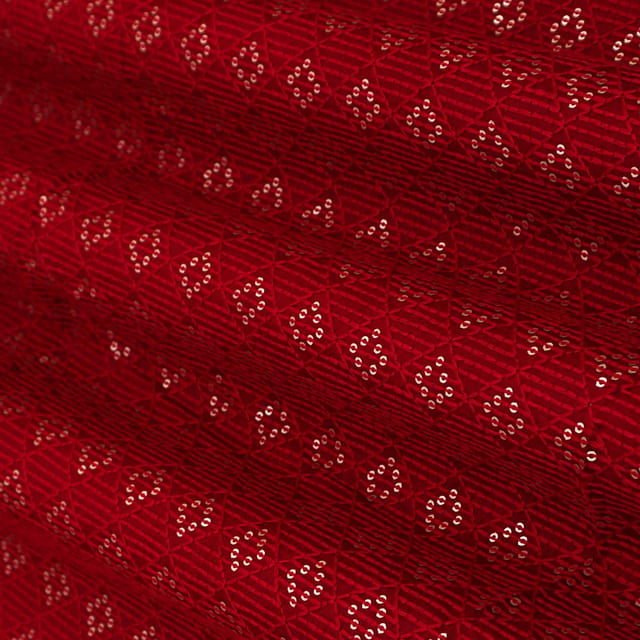 Dark Red Chanderi Sequin Embroidery Fabric