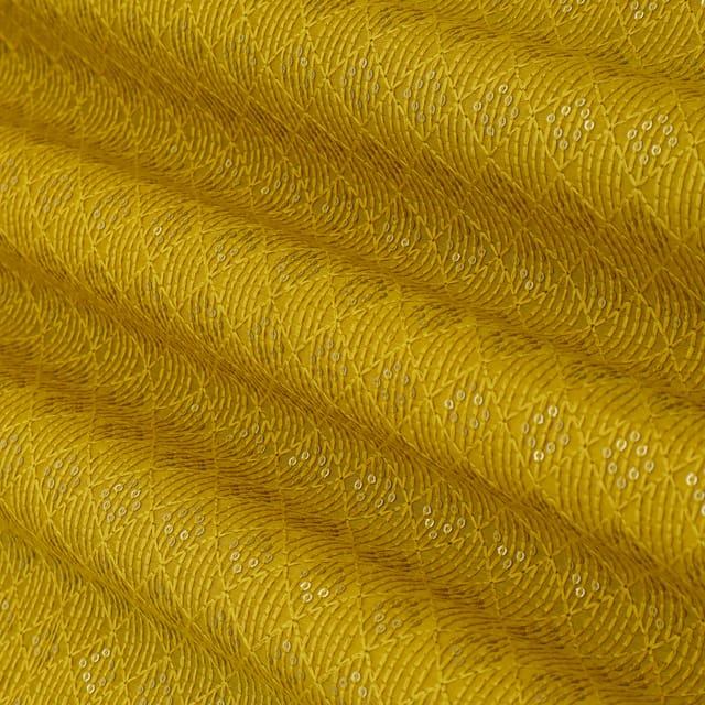 Summer Yellow Chanderi Sequin Embroidery Fabric