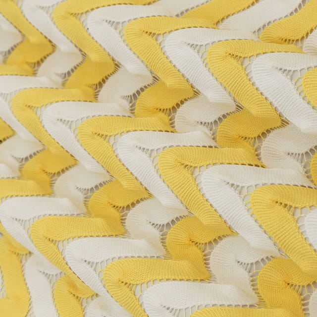Lemon Yellow and White Zig Zag Print Crochet-Crosia Fabric