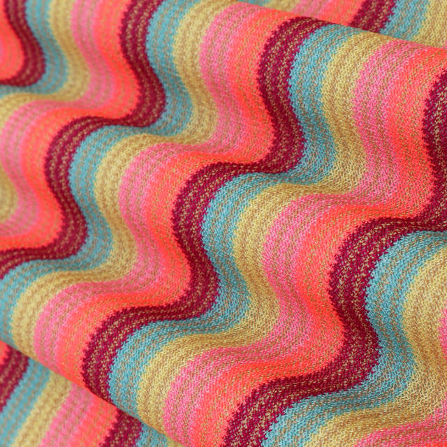 Pastel Multicoloured Zig Zag Print Crochet-Crosia Fabric
