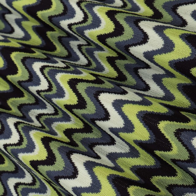 Black, Yellow and White Zig Zag Print Crochet-Crosia Fabric