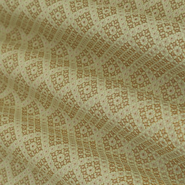 Lawn Green Brocade Golden Floral Zari Work Fabric