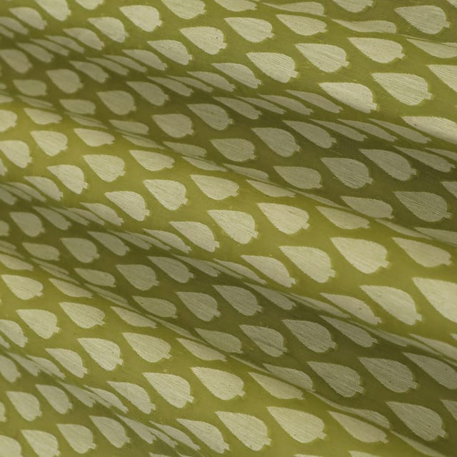 Lawn Green Chanderi Booti Threadwork Fabric