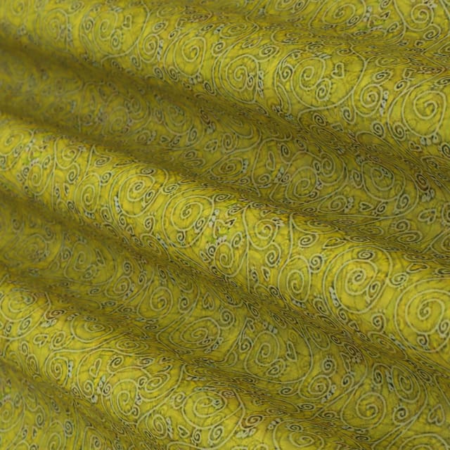 Yellow Green Linen Satin Floral Print Fabric