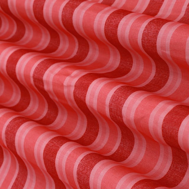Blush Red Linen Satin Stripe Print Fabric