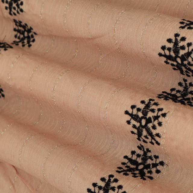 Powder Pink Cotton Threadwork Floral Embroidery Fabric