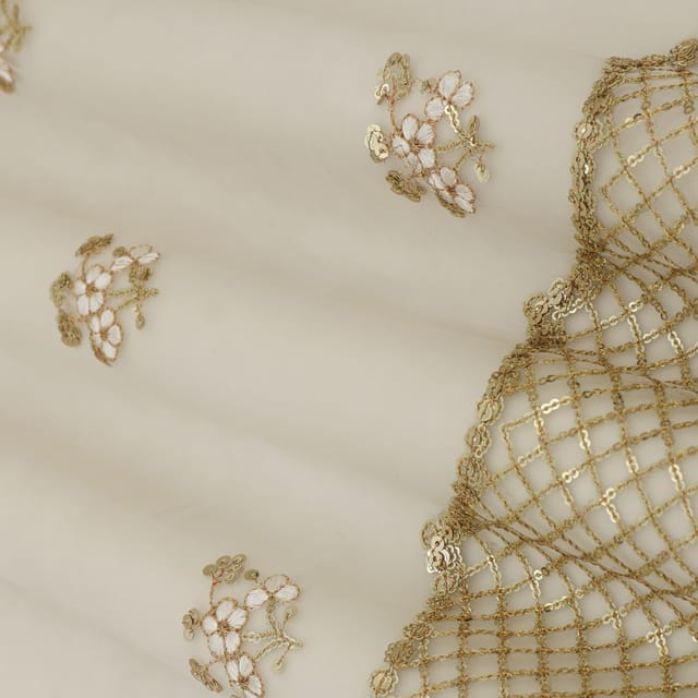 Cream Net Floral Sequin Embroidery Fabric