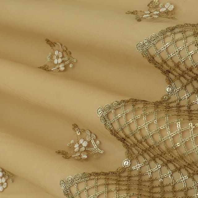 Brown Net Floral Sequin Embroidery Fabric