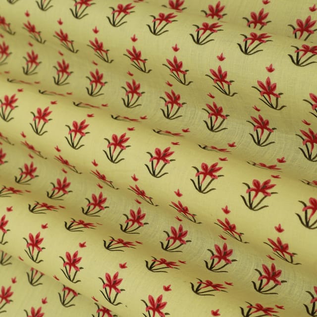 Light Yellow Cotton Floral Print Fabric