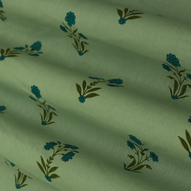 Mint Green Cotton Floral Print Fabric