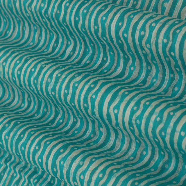 Cerulian Blue Cotton Stripe Print Fabric