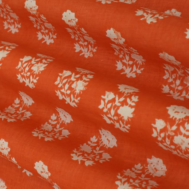 Dark Orange Cotton Floral Print Fabric