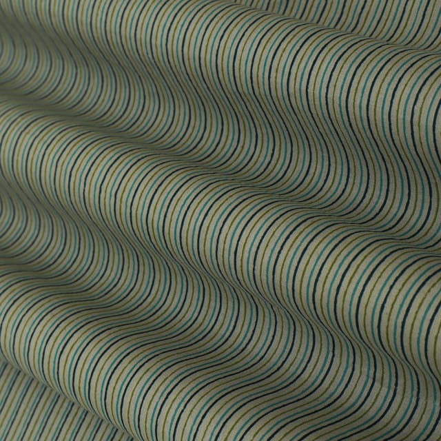 Moss Green Cotton Stripe Print Fabric