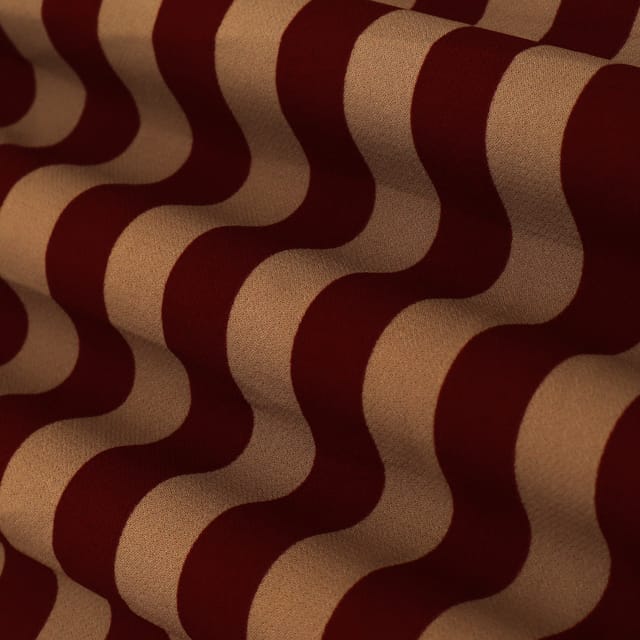 Cinnamon Brown & Red Woolen Lycra Stripe Pattern Print Fabric