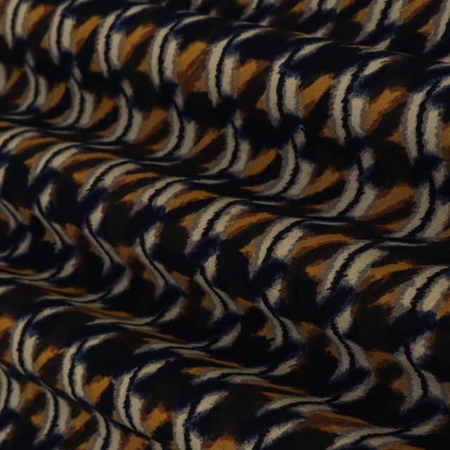 Tiger Orange & Raven Black Banana Crepe Digital Print Fabric