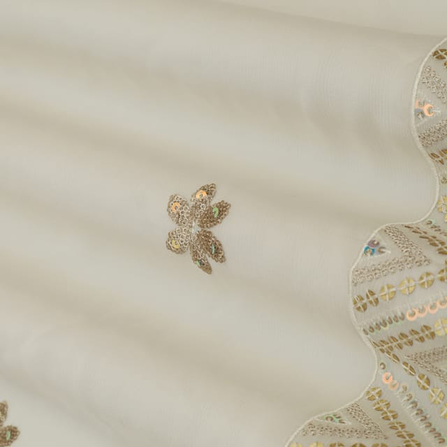 White Georgette Floral Sequin Embroidery Fabric
