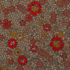Red & Goldenn Georgette Heavy Floral Sequin Embroidery Fabric