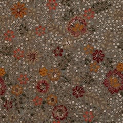 Orange & Goldenn Georgette Heavy Floral Sequin Embroidery Fabric