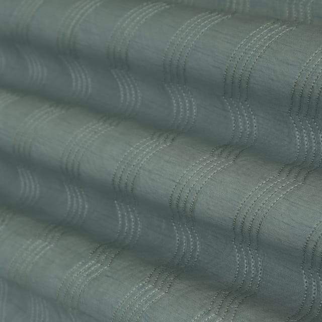 Gray Nokia Silk Sequins Zigzak Stripe Pattern Embroidery Fabric