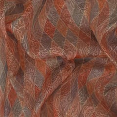 Tangerine Orange Organza Threadwork Floral Embroidery Fabric
