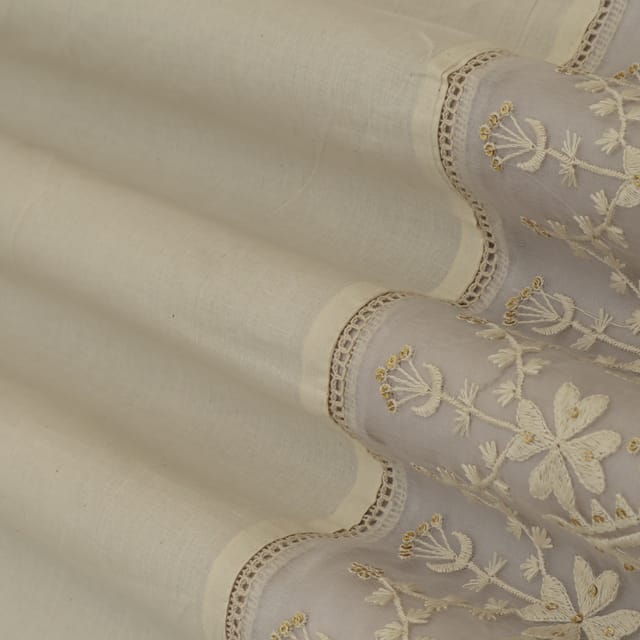 Alabaster White Kora Cotton Threadwork Flora Sequin l Embroidery Plazo Fabric
