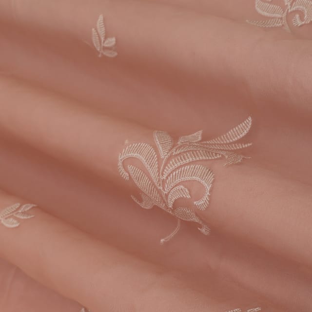 Quartz Pink Organza Floral Threadwork Embroidery Fabric