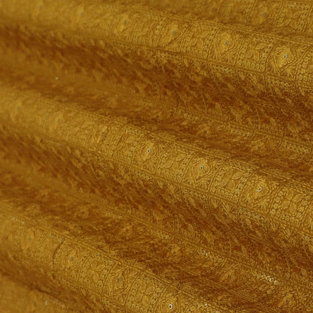 Mustard Yellow Nokia Silk Sequin Embroidery Fabric
