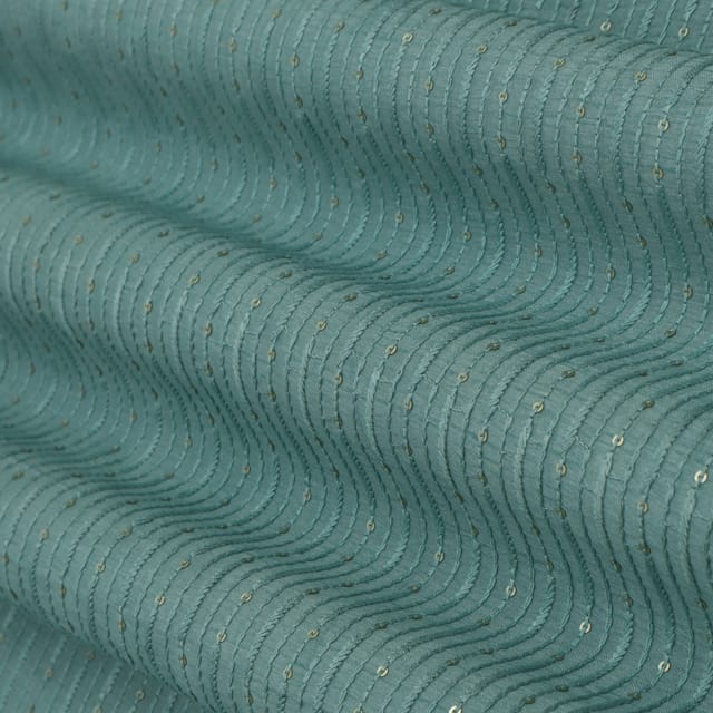 Cerulian Blue Nokia Silk Sequin Embroidery Fabric