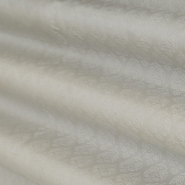 Frost White Tanchui Brocade Silver Zari Floral Embrodiery Fabric
