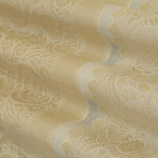 Dim Golden Floral Munga Silk Border Brocade Fabric