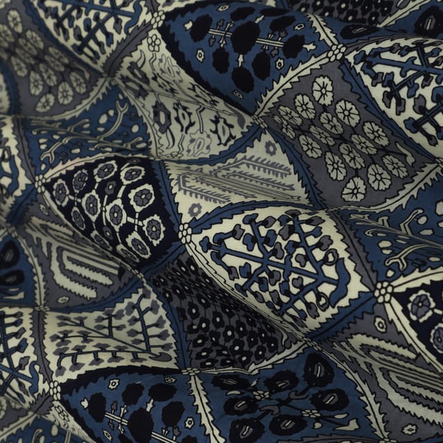 Ice Blue Cotton Digital Floral Print Fabric