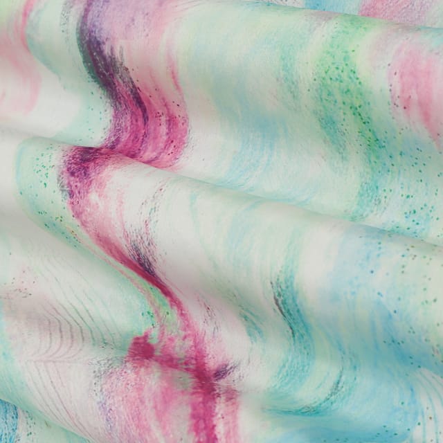 Sky Blue and Pink abstract Print Crepe Fabric